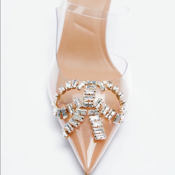 Zara | Shoes | Zara Shimmery Vinyl Mules With Bow | Poshmark